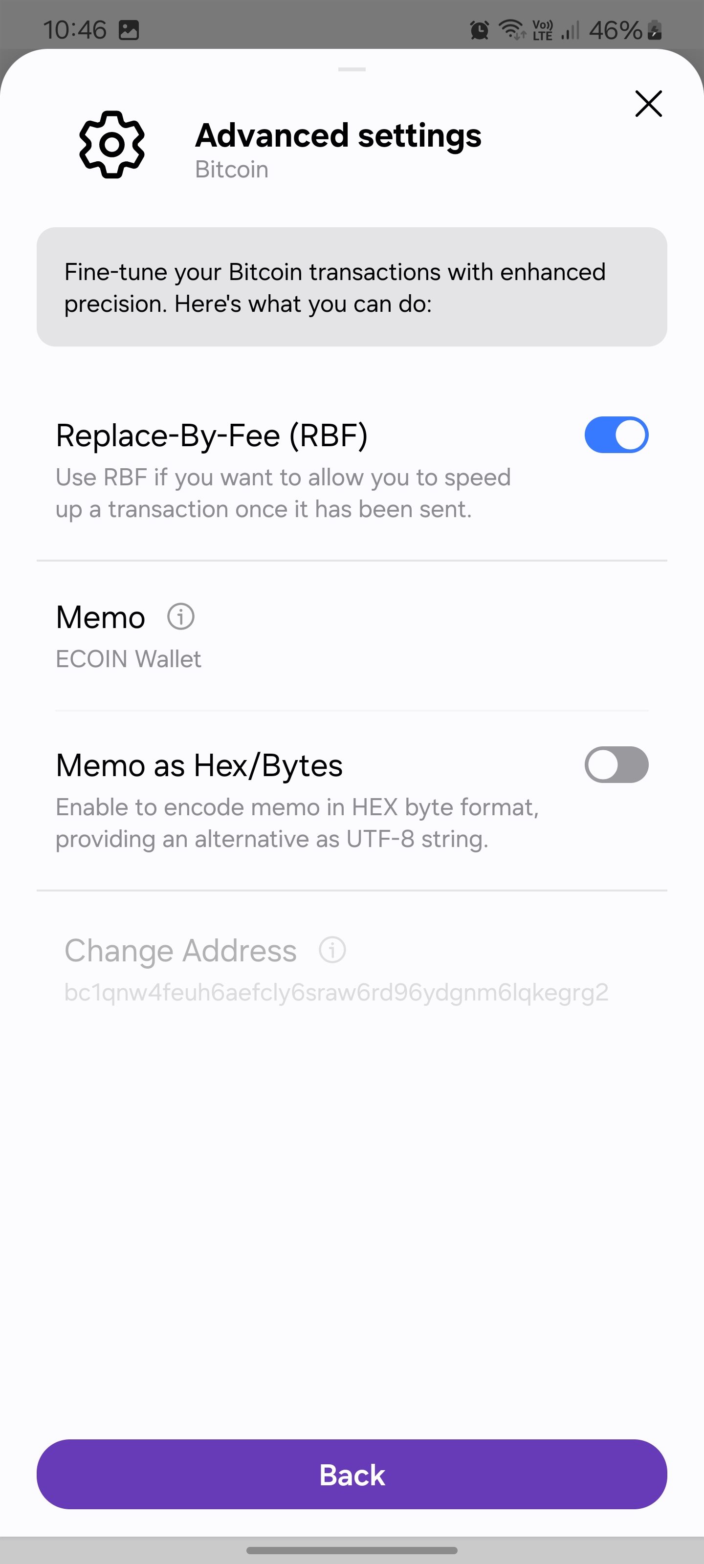 Bitcoin RBF Support - ECOIN Wallet